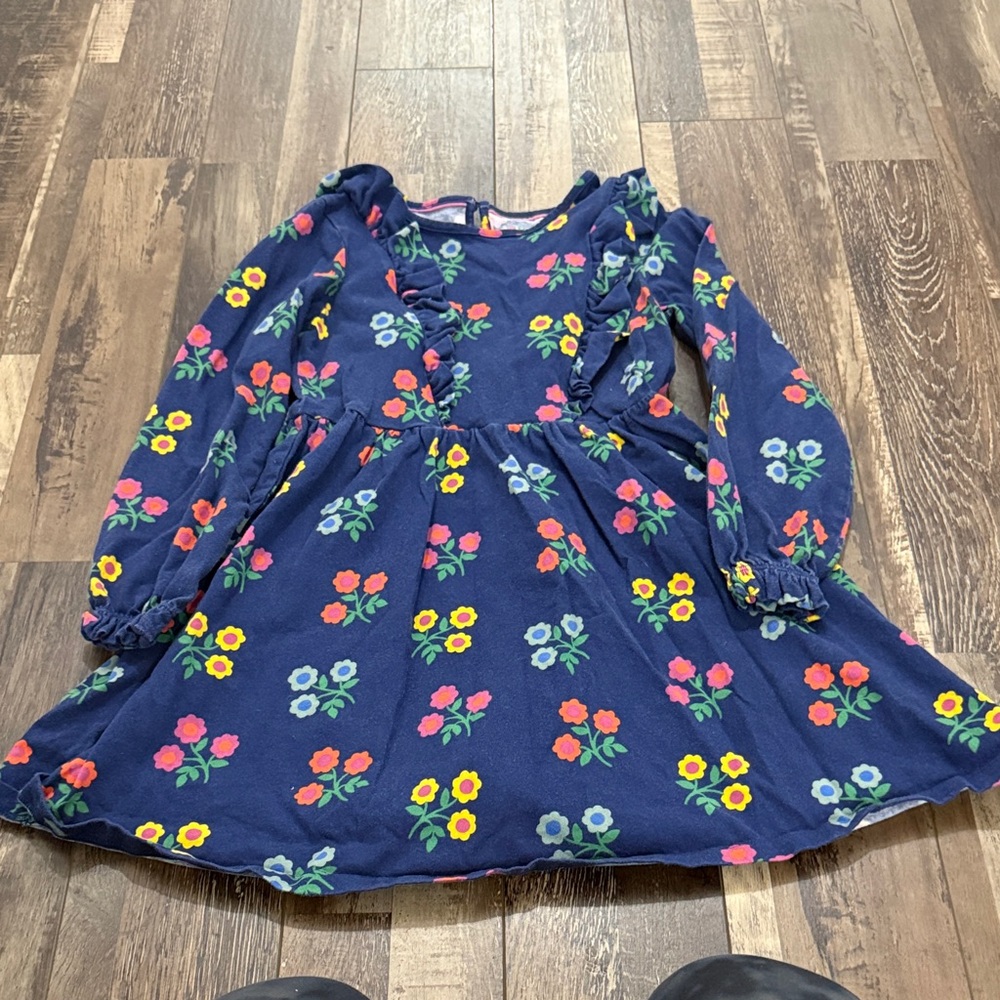 Mini Boden Navy Dress with Colorful Floral Design